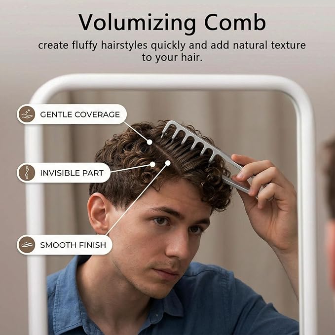 Texture Comb for Men's Curly Hair,Wide Tooth Comb for Wet, Long and Thick Hair.ABS Plastic Fluffy Styling Tool.