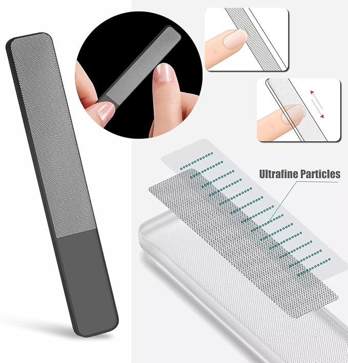 Dr.nail 5Pcs Glass Nail Files- Crystal Fingernail Files with Case, Nano Glass Nail Shiner Polishers for Natural Nails- Festive Nail Care Gift Set for Women Girl Wife Beauty Lovers Home Salon Manicure