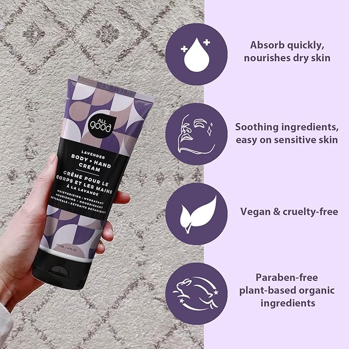 All Good Hand & Body Lotion - Moisturizing Organic Lotion, Essential Oils, Calendula, Cocoa Butter, Coconut & Rose Hip Oil, Non GMO, Vegan (Lavender)(3-Pack)