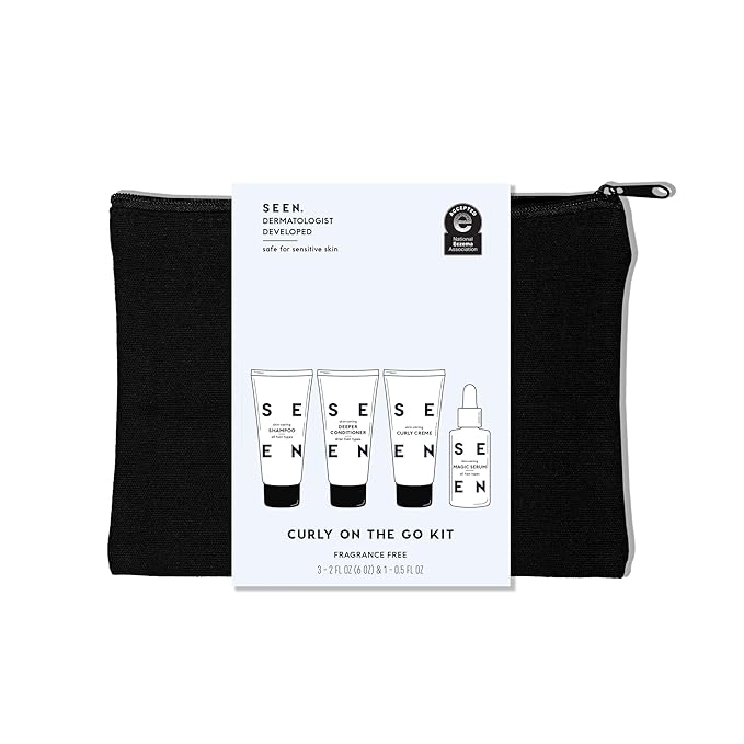 SEEN Curly On The Go Kit, Fragrance Free - Non-Comedogenic & Safe for Sensitive Skin - Curl-Defining Styling Hair Bundle - Anti Frizz - Heat Protectant