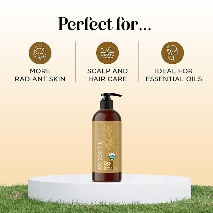 Organic Jojoba Oil Cold Pressed Unrefined - 100% Pure Organic Certified Oil for Skin Hair & Nails - Organic Skin Care & Natural Beauty DIY Carrier Oil - Dermatologist Tested & Non GMO (16 Fl Oz)