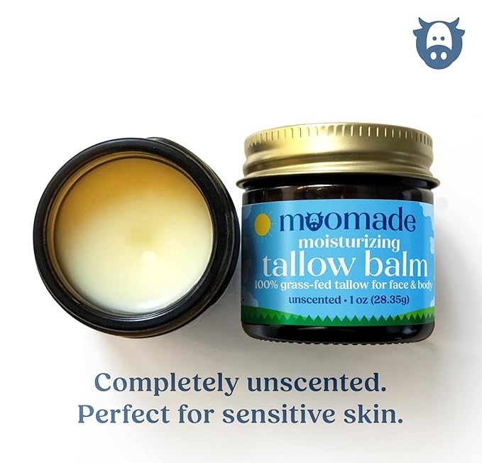 Organic Beef Tallow Balm with Rosehip Oil | Unscented 1 oz – Hand Made in USA 100% Grass-Fed Beef Tallow Moisturizer for Face & Body, Baby, Eczema, Acne-Prone & Sensitive Skin