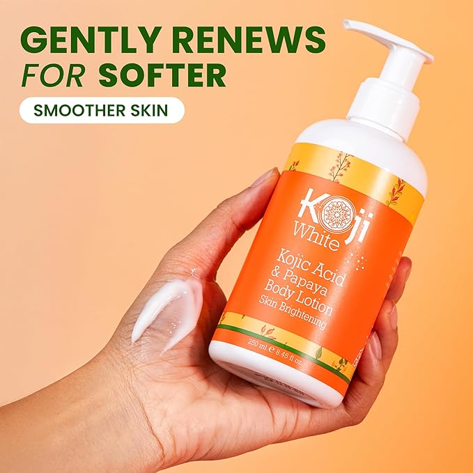 Koji White Kojic Acid & Papaya Body Lotion, Women Gift Sets for Exfoliating, Skin Brightening, Moisturizer, Radiance, Even Tone, Age Spots & Sun Damaged, Vegan, Paraben-Free, 8.45 Fl Oz (2 Bottles)