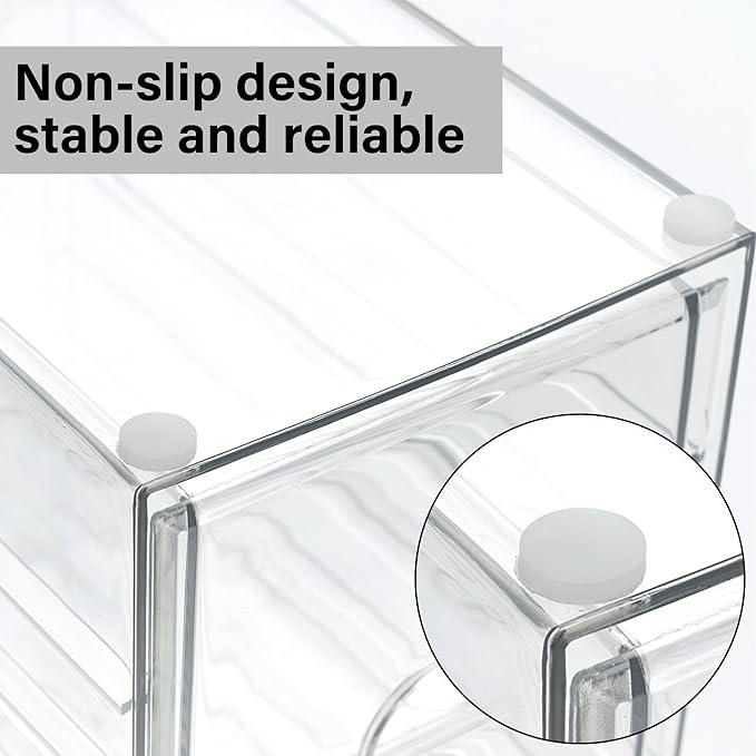 Prsildan Acrylic Drawer Organizer with 15 Drawers, Makeup Craft Office Desk Organizers Accessories, Set of 3 Clear Stackable Storage Drawers for Vanity, Countertop, Jewelry, Art Supply Organization