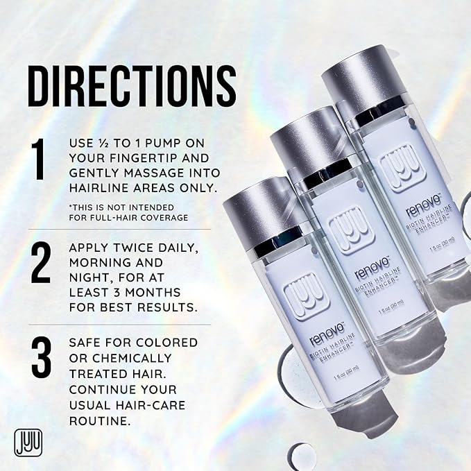 Renovo Biotin Hair Serum Women 1 Fl Oz Fragrance-Free Scalp Nourishing Hairline Enhancer, Hair Thickening Serum for Women, Gentle Formula Biotin Topical Scalp Serums for All Type of Thinning Hairlines