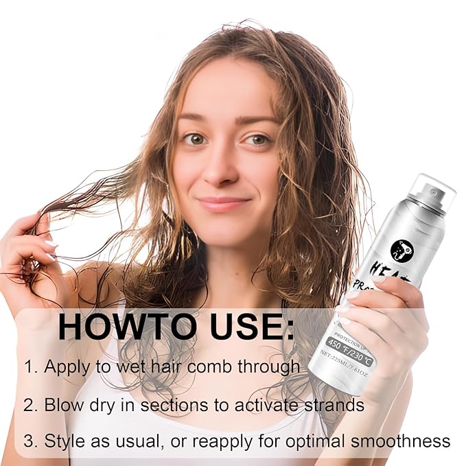 225ML Heat Protection Spray for Hair, Smooth Thermal Protection, Nourishing Formula Helps Resist Heat Damage to Hair and Tame Frizz, Damage Control Hot Spray for All Hair Style