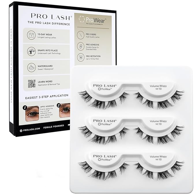Pro Lash ProWear Professionally Styled Lash Clusters - Easiest to Apply Eyelash Cluster - 10 Day Eyelashes - Waterproof Lashes Clusters - 3 Sets - Volume Wispy No. 10 - Black