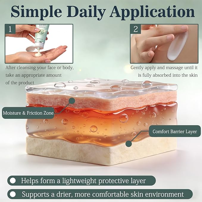 2Pcs Intertrigo Relief Cream, Skin Fold Barrier Cream for Moisture & Friction Protection, Fast-Drying Non-Greasy Formula for Friction-Prone Areas, 2 oz / 57g