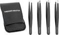 – Professional Tweezer Set [Black] – Stainless Steel Slant & Pointed Tips for Eyebrow & Facial Hair Removal – Rust-Resistant Grooming Tool with Travel Case