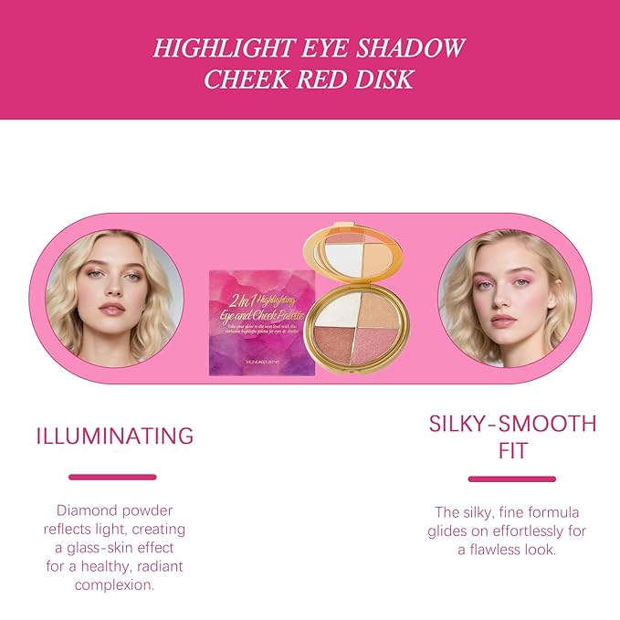 Highlighting Eye & Cheek Palette -Glow Wardrobe Palette, Rich Glow Shades for Eyeshadow & Cheek Highlight, Blendable Pigment, Long-Wearing, Suitable for Daily & Party Makeup