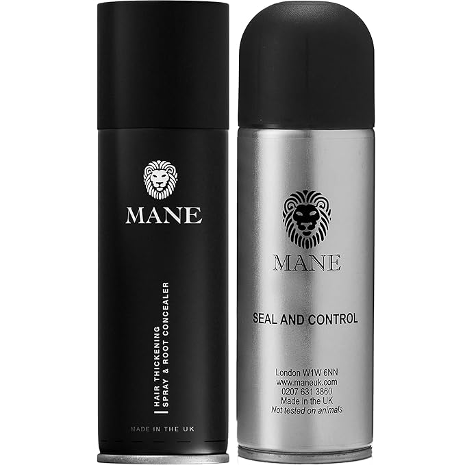 MANE Hair Thickening Spray & Root Touch Up, Seal & Control Combo Pack, Instantly Thicker Hair for Men & Women, Fill in Hairlines and Hide Thinning and Fine Patches - Ash Blond, 12 Colors (6.76 oz)