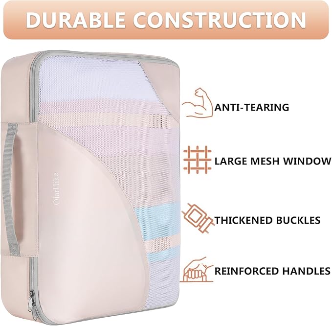 10 Set/8 Set Packing Cubes for Travel, Gifts for Women Mom,Anti-Tearing Suitcase Organizer for Luggage with Shoe & Hanging Toiletry Bag,OlarHike Vacation Essentials & Accessories for Cruise Ship,Cream