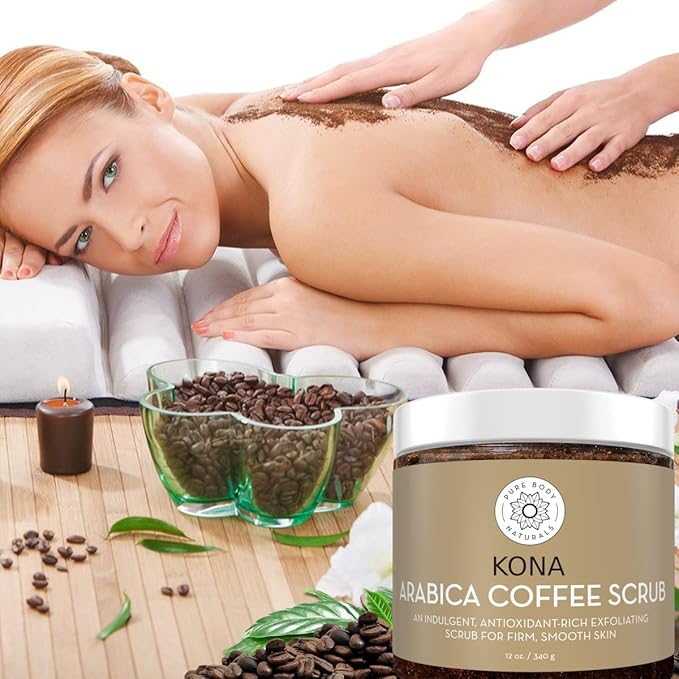 Pure Body Naturals Arabica Coffee Body Scrub Exfoliator - Loaded with Caffeine for Cellulite and Stretch Marks | Exfoliating Skin on Face, Hand, Foot, Butt - Coffee Scrub for Women, 12 Ounce