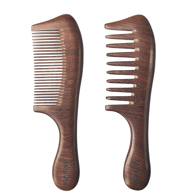 Letyvba Wooden Comb Set – Fine & Wide Tooth Anti-static Wooden Hair Combs for Curly, Wet, Long Hair