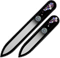 Mont Bleu Premium Set of 2 Crystal Nail Files Hand Decorated with Crystals - in Black Velvet Sleeve - Genuine Czech Tempered Glass - Best Glass Nail Files Kit for Natural Nails