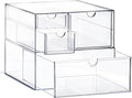 Prsildan Acrylic Drawer Makeup Organizer with 4 Drawers, Set of 2 Office Desk Organizers Accessories, Clear Stackable Storage Drawers for Vanity, Countertop, Craft, Jewelry, Art Supply Organization