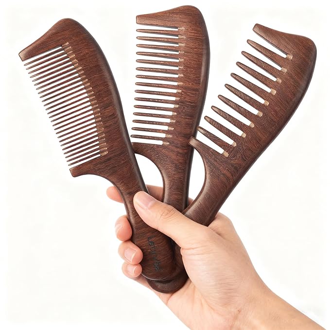 Letyvba Wooden Comb Set – Fine & Wide Tooth Anti-static Wooden Hair Combs for Curly, Wet, Long Hair