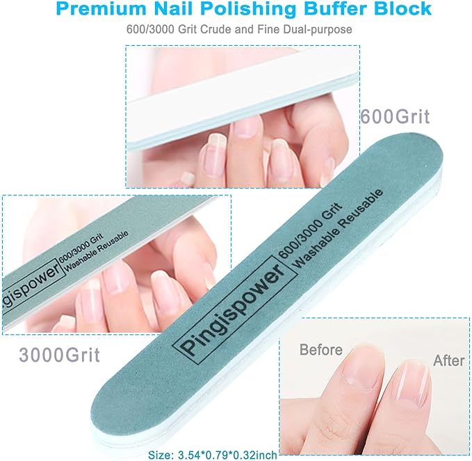 Nail File and Buffer, 15PCS Professional Emery Boards Nail Files and Buffers Block for Natural Nails, 100/180 & 600/3000 Grit Double Sided & Reusable Manicure Pedicure Tools for Home Salon