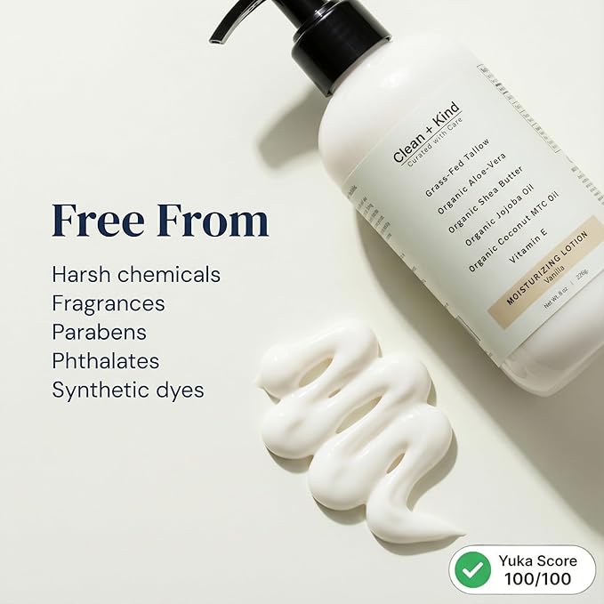 Daily Moisturizing Lotion – Tallow Body Lotion with Aloe Vera, Shea Butter, Jojoba Oil, MCT Oil & Vitamin E – Deep Hydration for Dry, Rough, Sensitive Skin (8 oz, Vanilla)