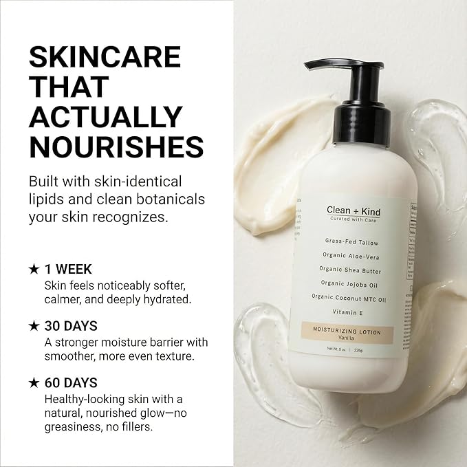 Daily Moisturizing Lotion – Tallow Body Lotion with Aloe Vera, Shea Butter, Jojoba Oil, MCT Oil & Vitamin E – Deep Hydration for Dry, Rough, Sensitive Skin (8 oz, Vanilla)