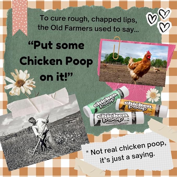 .15 oz. Chicken Poop® COCONUT FLAVOR Lip Junk for Dry, Chapped Lips, SINGLE LIP BALM