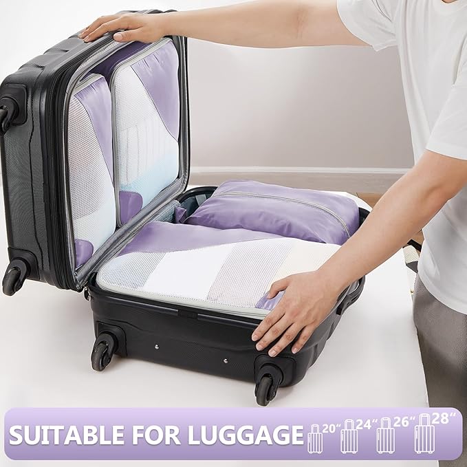 8 Set Packing Cubes for Travel,Anti-Tearing Suitcase Organizer for Luggage with Shoe & Hanging Toiletry Bag,OlarHike Vacation Essentials & Accessories for Cruise Ship,Light Purple