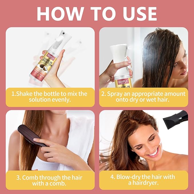 Leave In Conditioner & Heat Protectant Spray Smooth Flyaways Add Shine - 450 'F Heat Protectant Spray Frizz Control Thermal Pretection Enhancer Blow-Dry Support Thermal Styling Mist for All Hair Types