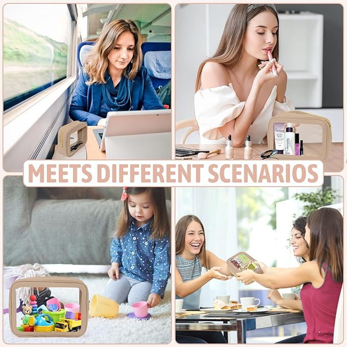 YOPCDJ 5PCS Clear Toiletry Bag,TSA Approved Travel Makeup Pouch with Zipper for Cosmetics and Toiletries，Diaper Bag Organizer Pouch Set，Women's Purse Organizer and Clear Car Bag