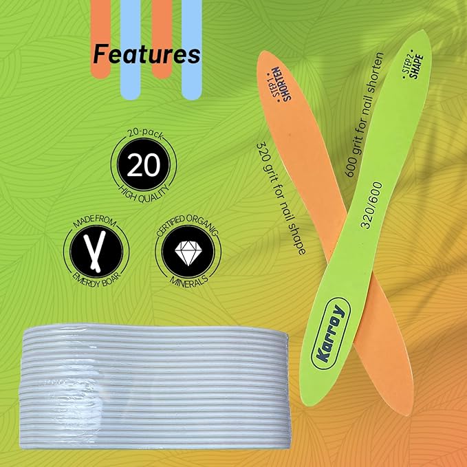 Nail File and Buffer Block Professional Emery Boads Natural Nails Limas para Uñas Fingernail Files for Women 20PCS (C-Skateboard 320/600)