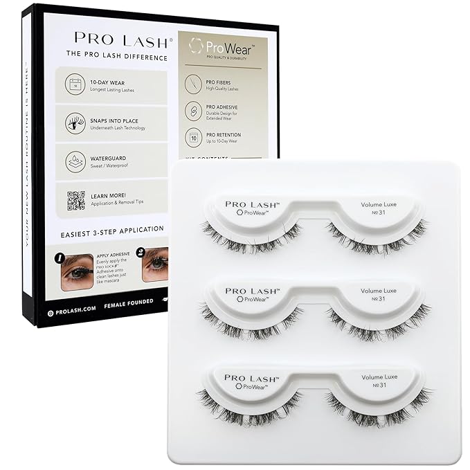 Pro Lash ProWear Professionally Styled Lash Clusters - Easiest to Apply Eyelash Cluster - 10 Day Eyelashes - Waterproof Lashes Clusters - 3 Sets - Volume Luxe No. 31 - Black
