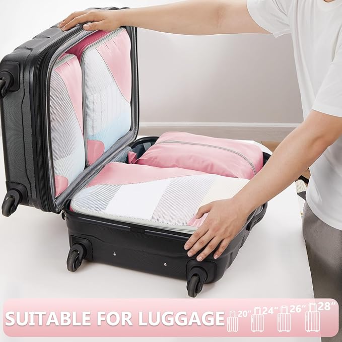 8 Set Packing Cubes for Travel, Gifts for Women Mom,Anti-Tearing Suitcase Organizer for Luggage with Shoe & Hanging Toiletry Bag,OlarHike Vacation Essentials & Accessories for Cruise Ship,Dream Pink