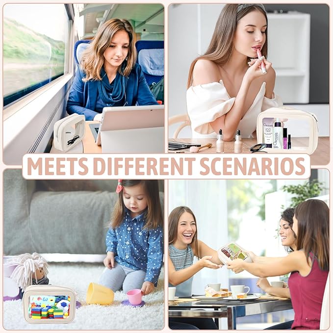 YOPCDJ 3PCS Clear Toiletry Bag,TSA Approved Travel Makeup Pouch with Zipper for Cosmetics and Toiletries，Diaper Bag Organizer Pouch Set,Women's Purse Organizer and Clear Car Bag