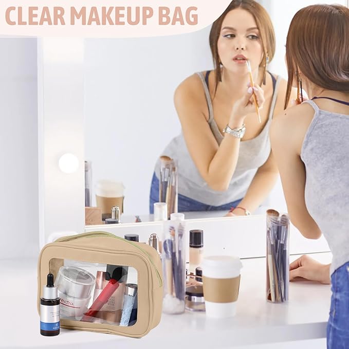 YOPCDJ 3PCS Clear Toiletry Bag,TSA Approved Travel Makeup Pouch with Zipper for Cosmetics and Toiletries，Diaper Bag Organizer Pouch Set,Women's Purse Organizer and Clear Car Bag