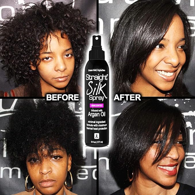 Straight Silk Spray with Moroccan Argan Oil Thermal Protector Spray | Hair Straightening & Detangler | Alcohol-Free | Heat Protectant up to 450°F | Flat-Iron | Blow-Dry | Unscented | MADE IN USA (6oz)