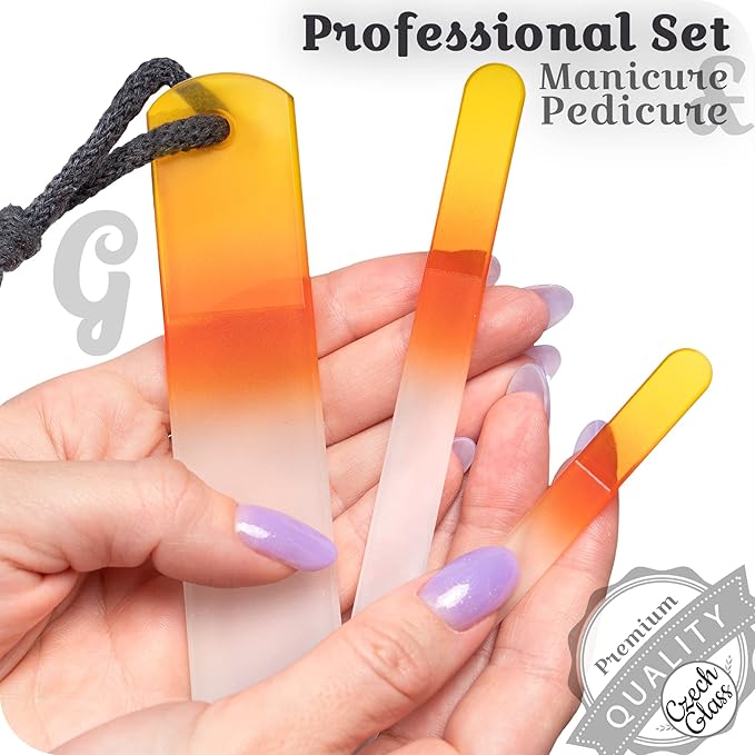 GLADZY Genuine Czech Glass Nail File Set - Callus Remover Foot Rasp, Double Sided Different Grit Surface, Professional Manicure and Pedicure Tools for Natural Nails, Nail Shaper, Ethically Made in EU
