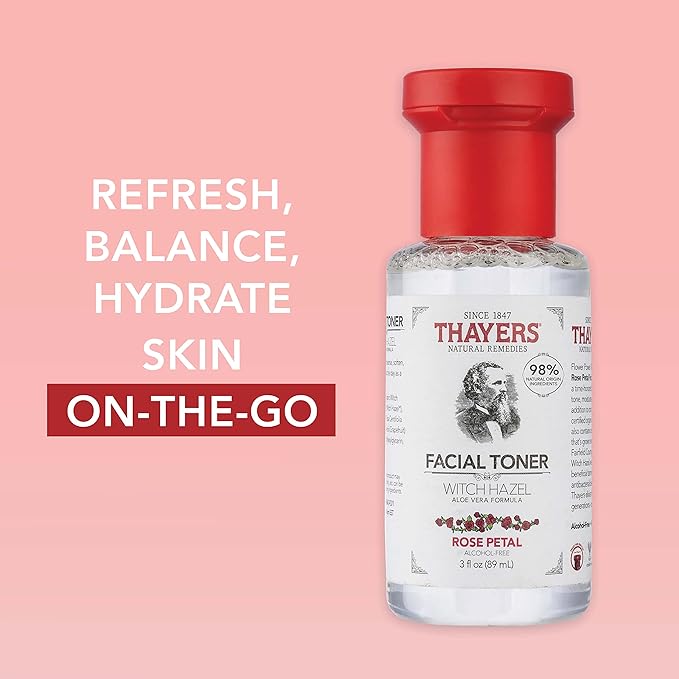 THAYERS AlcoholFree Witch Hazel Facial Toner with Aloe Vera Formula, Clear, Rose Petal, 3 Fl Oz (Pack of 2)