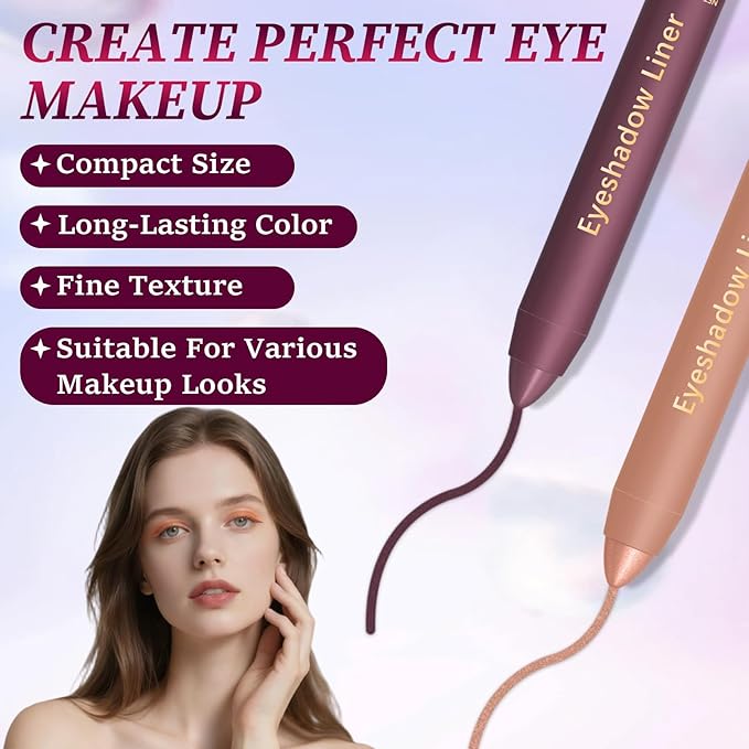 Shadow Liner 2-In-1 Eyeliner & Eyeshadow,Shadow Liner Duo,Plum Eyeshadow Stick,Waterproof,Long-Lasting & Smudge-Proof Wear,Smooth,Easy To Color (Champagne Gold+Purple)