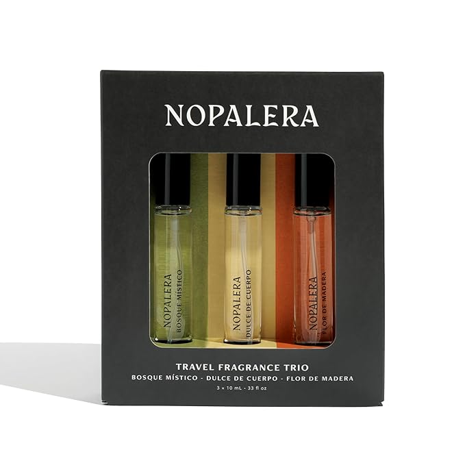 Nopalera Travel Fragrance Trio Gift Set, Three 10ml Eau de Parfum Sprays Featuring Bosque Místico, Dulce de Cuerpo and Flor de Madera, Clean Fragrance, Free from Pthalates (3x10ml)