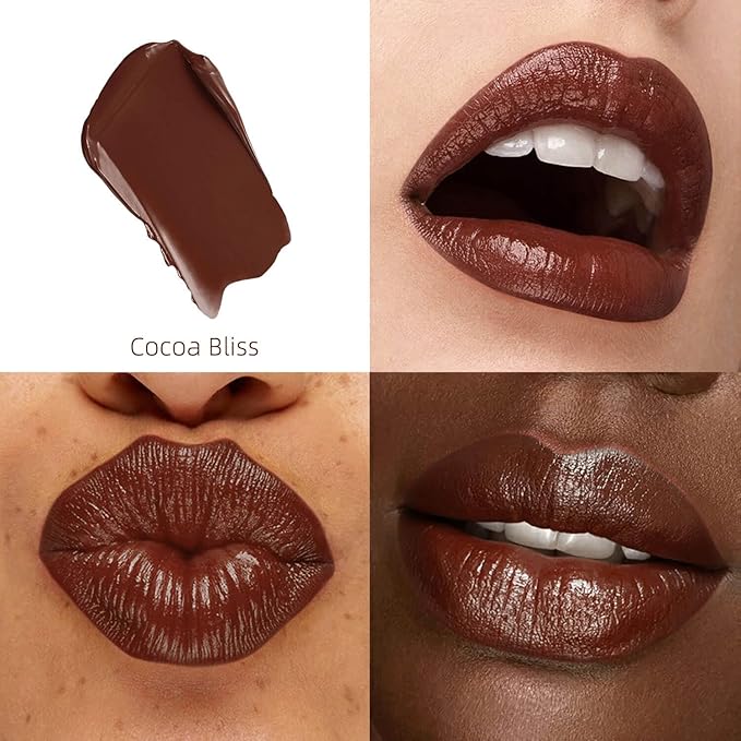 Cocoa Brown Moisturizing Lipstick — Nourishing Creamy Formula for Dry Lips, Lightweight Glossy Finish,Warm Chocolate Nude for Women (Cocoa Bliss)