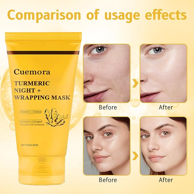 Turmeric Overnight Mask, Peel off Face Mask, Bio-Collagen Real Deep Mask, Turmeric Night Wrapping, Vitamin C, Gentle Cleansing, Moisturizing, Nourishing (with Brush)