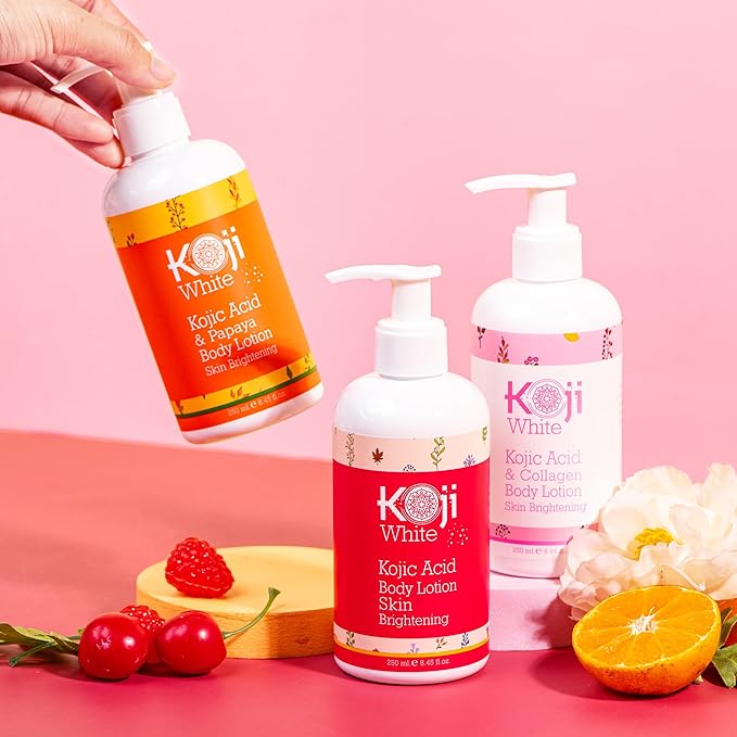 Koji White Kojic Acid & Collagen Body Lotion, Women Gifts Set for Skin Brightening with Arbutin, Glowing Skin, Moisturizer & Radiant Complexion, Uneven Skin Tone - Vegan, 8.45 Fl Oz (2 Packs)