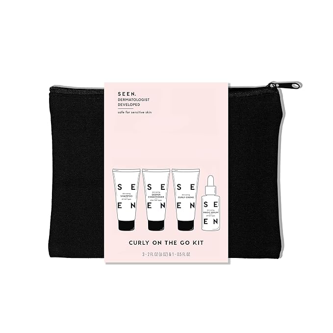 SEEN Curly On The Go Kit -Scented - Non-Comedogenic & Safe for Sensitive Skin - Curl-Defining Styling Hair Bundle - Anti Frizz - Heat Protectant
