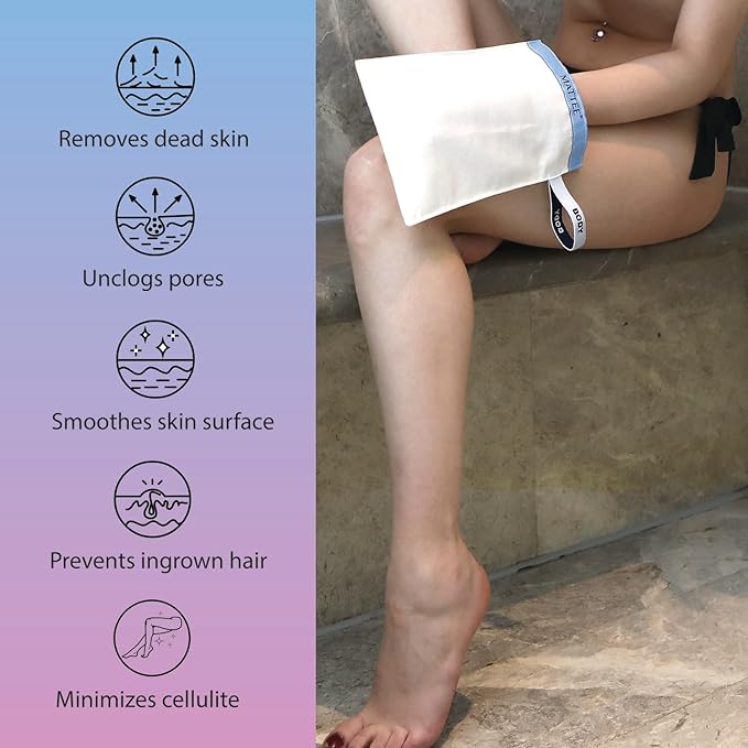 MATTEE - Kessa Glove - 2 Packs of Premium Exfoliating Mitt - Self-Tan Remover - Ensures Smooth and Soft Skin, Helps Avoid Keratosis Pilaris, Ingrown Hair and Cellulite -%100 Viscose Fiber - Medium