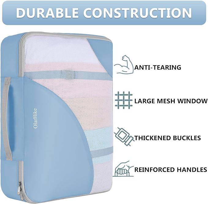 8 Set Packing Cubes for Travel, Anti-Tearing Suitcase Organizer for Luggage with Shoe & Hook Toiletry Bag,Gifts for Women Mom,OlarHike Vacation Essentials & Accessories for Cruise Ship,Starlight Bluen