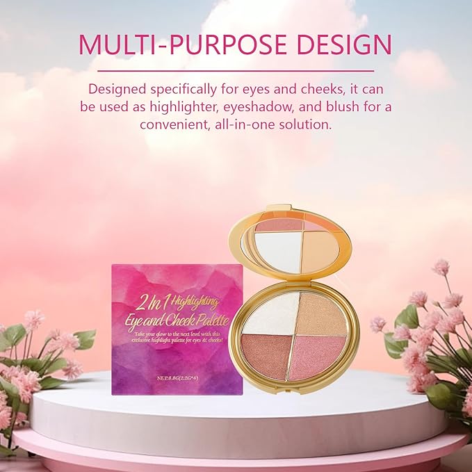 Highlighting Eye & Cheek Palette -Glow Wardrobe Palette, Rich Glow Shades for Eyeshadow & Cheek Highlight, Blendable Pigment, Long-Wearing, Suitable for Daily & Party Makeup