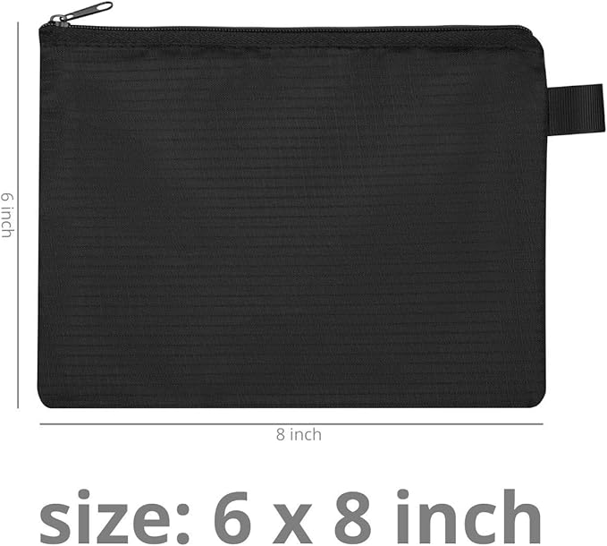 Sun Life Style Zipper Bag - Set Of 5 - Carry All Pouch To Organize Travel Toiletries Pens Cosmetics (8 x 6, Black)
