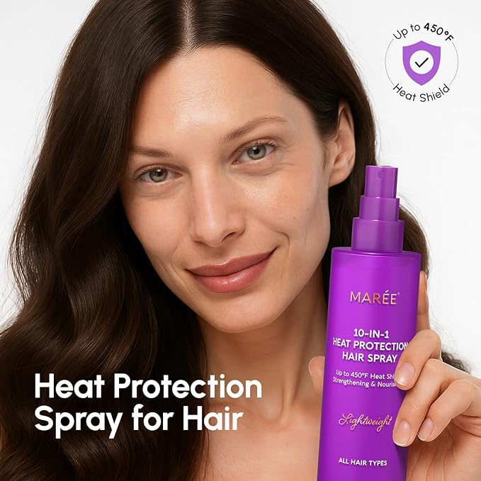 MAREE 10-in-1 Heat Protection Spray for Hair – Heat Protectant for Hair with Keratin, Collagen & Argan Oil – Frizz Control Hair Spray Women Care Product – Anti Frizz Protector de Calor para el Cabello
