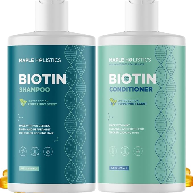 Volumizing Biotin Shampoo and Conditioner Set - Sulfate Free Shampoo and Conditioner for Dry Damaged Hair Care - Thinning Hair Shampoo and Conditioner with Nourishing Biotin and Argan Oil (Mint)