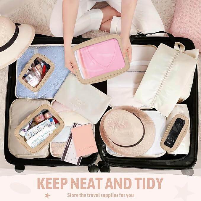 YOPCDJ 5PCS Clear Toiletry Bag,TSA Approved Travel Makeup Pouch with Zipper for Cosmetics and Toiletries，Diaper Bag Organizer Pouch Set，Women's Purse Organizer and Clear Car Bag