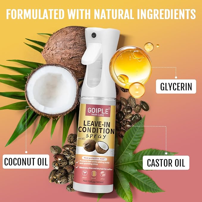 Leave In Conditioner & Heat Protectant Spray Smooth Flyaways Add Shine - 450 'F Heat Protectant Spray Frizz Control Thermal Pretection Enhancer Blow-Dry Support Thermal Styling Mist for All Hair Types